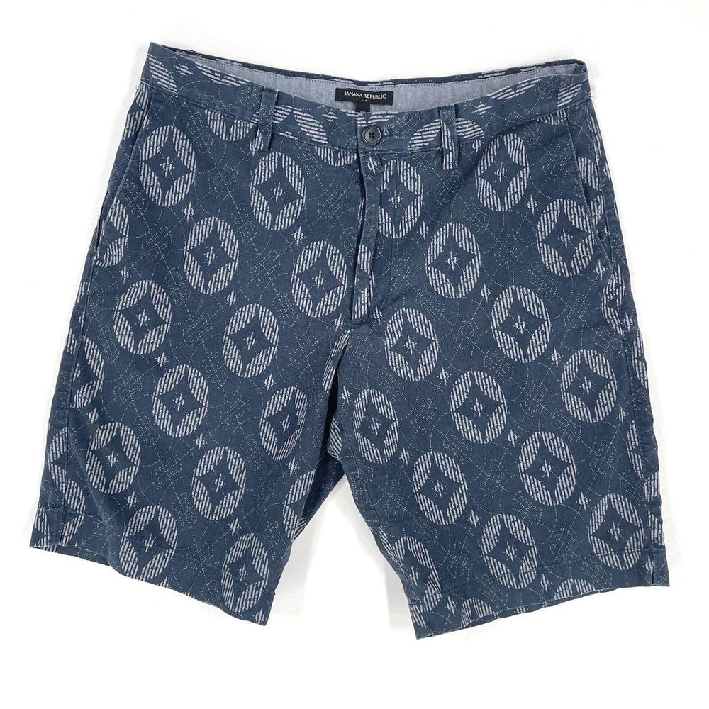 Banana Republic Zip Flat Front Cotton‎ Shorts Men's Size 32 Navy Graphic Design